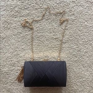 Elegant Black Clutch with Gold Chain
